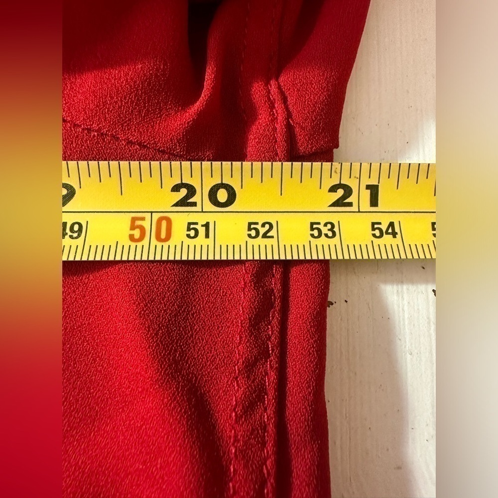 Mango Shirt Womens M Button Up Roll Tab Sleeve Red Gold Accents Light Office - Picture 10 of 11